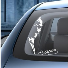 OEM Sticker Usta Atatürk Mustafa Kemal ve Imza Sticker 00627 Beyaz 20X15 M