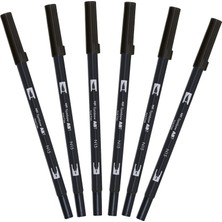OEM ABT-N15 – 6p Keçeli Dual Brush Pen ile Iki Uç, [6 Adet] Siyah