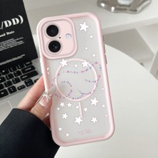 HONTINGA iPhone 16 Uyumlu Şeffaf Magsafe Wireless Köşe Düşüme Önleyici Basitlik Anti Düşme Kamera Korumali Sevimli Yıldız Deseni Silikon Telefon Kılıfı K7-0063
