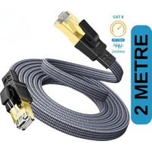 Hi-Link Hi Link Flat Örgülü Cat8 2 Metre Ethernet Kablo  Yüksek Hızlı 40GBPS 2000MHZ Ethernet Kablosu FK0802