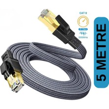 Hi-Link Hi Link Flat Örgülü Cat8 5 Metre Ethernet Kablo  Yüksek Hızlı 40GBPS  2000MHZ Ethernet Kablosu FK0805
