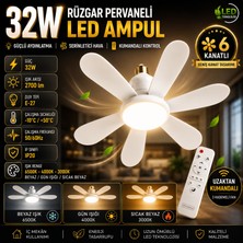 Formzen 32W Rüzgar Pervaneli LED Ampul E27 Duy | 6 Kanat | Kumandalı Tavan Fanı | 3 Renk Işık | 3 Kademe Fan | 2700 lm | Sessiz Tavan Vantilatörü