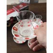 Dantel Çay Seti Kırmızı Yaldız Nostalji 12 Parça 6 Kişilik