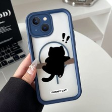 HONTINGA iPhone 13 Uyumlu Şeffaf Magsafe Wireless Köşe Düşüme Önleyici Basitlik Anti Düşme Kamera Korumali Sevimli Kedi Deseni Silikon Telefon Kılıfı K7-0066