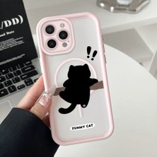 HONTINGA iPhone 14 Pro Max Uyumlu Şeffaf Magsafe Wireless Köşe Düşüme Önleyici Basitlik Anti Düşme Kamera Korumali Sevimli Kedi Deseni Silikon Telefon Kılıfı K7-0066