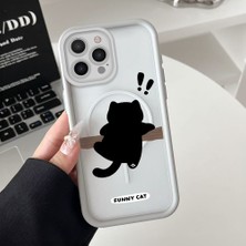 HONTINGA iPhone 15 Pro Uyumlu Şeffaf Magsafe Wireless Köşe Düşüme Önleyici Basitlik Anti Düşme Kamera Korumali Sevimli Kedi Deseni Silikon Telefon Kılıfı K7-0066