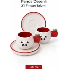 Rosie Panda Desenli Kiraz Kulplu 2'li Kahve Fincanı 140 ml
