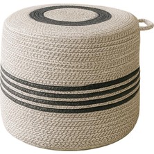OEM Natureline Jüt Puf Salon Pufu Antre Puf Makyaj Masası ve Yatak Odası Banyo Puf Teras Veranda ve Balkon Uyumlu Hasır Dekoratif Dayanıklı ve Çok Amaçlı Puff (Gri-Antrasit Şerit)