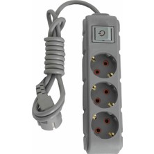 OEM 3lü Anahtarlı Grup Priz 2 Metre 16A 250V, Üçlü Topraklı Uzatma Kablosu 2 Metre Gri Renk