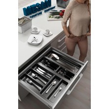 OEM Mutfak Çekmece Içi Düzenleyici, Kaşıklık 54CM x 48CM Yanlar ve Boydan 4cm Kesilebilir, Antrasit
