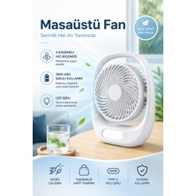 Merwish Masaüstü Vantilatör  3 Kademeli 1800MAH Şarjlı LED Işıklı Taşınabilir Ev Ofis Vantilatör