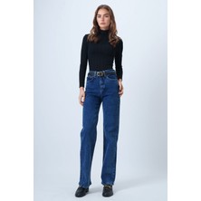 Bacc Mavi Yüksek Bel Düz Paça 5 Cepli Denim Pantolon