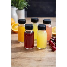 OEM 5 Adet 60 ml Kilitli Siyah Kapaklı Şeffaf Detox Shot Şişesi 60 cc Ginger Şat Beyaz Cam Şişe