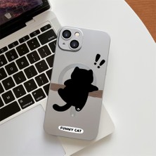 HONTINGA iPhone 15 Plus ile Uyumlu Kılıf Magsafe Wireless Düşüme Önleyici Basitlik Anti Düşme Kamera Korumali Kedi Desen Silikon Telefon Kılıfı Kadın ve Erkek Için Uygundur K7-1059