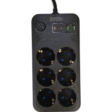 OEM Showmax Serisi SH-3046 Termal Akım Korumalı Priz 2 mt (6 Priz + 2 USB + 2 Type-C) (6 Lı 2xusb 2xtype C Çıkışlı)