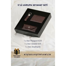 Cüzcan Motifli Hakiki Deri 3'lü Avrupa Seyahat Seti - Pasaport Kılıfı, Gözlük Kılıfı, Anahtarlık