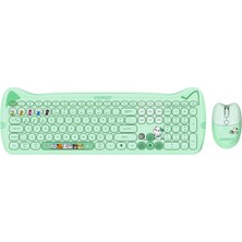 OEM KM-6283 Catty Renkli Tuşlu Yeşil 2.4 Ghz + Bt Kablosuz Q Multimedia Klavye + Mouse + Pad Set