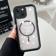 HONTINGA iPhone 13 Uyumlu Şeffaf Magsafe Wireless Köşe Düşüme Önleyici Basitlik Anti Düşme Kamera Korumali Sevimli Yıldız Deseni Silikon Telefon Kılıfı K7-0063