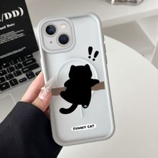 HONTINGA iPhone 13 Uyumlu Şeffaf Magsafe Wireless Köşe Düşüme Önleyici Basitlik Anti Düşme Kamera Korumali Sevimli Kedi Deseni Silikon Telefon Kılıfı K7-0066