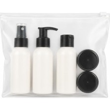 OEM Seyahat Şişesi Seti 6 Parça(5 Dolum Kabı + 1 Taşıma Çantası) – Uçak Kabin Uyumlu Dolum Şişeleri, Şampuan, Krem ve Kozmetik Taşıma Seti, Sızdırmaz Kapaklı, Şeffaf Çantalı (Krem Renk)