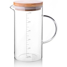OEM 1000ML Bambu Kapaklı Cam Ölçü Kabı – Dayanıklı ve Şeffaf Sıvı &amp; Kuru Malzeme Ölçme Kabı | Mutfak Için Hassas Ölçüm ve Saklama Çözümü 1000ML - Cam Sürahi Ölçü Kabı