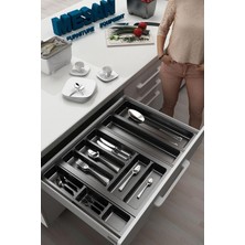 OEM Mutfak Çekmece Içi Düzenleyici, Kaşıklık 64CM x 48CM Yanlar ve Boydan 4cm Kesilebilir, Antrasit