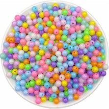 OEM 6mm Pastel Karışık Renkli Yuvarlak Plastik Boncuk, Takı Yapım Boncuğu (25GR,~230 Adet)