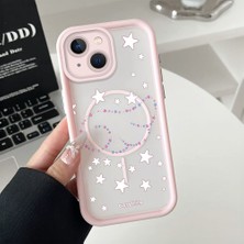 HONTINGA iPhone 15 Plus Uyumlu Şeffaf Magsafe Wireless Köşe Düşüme Önleyici Basitlik Anti Düşme Kamera Korumali Sevimli Yıldız Deseni Silikon Telefon Kılıfı K7-0063