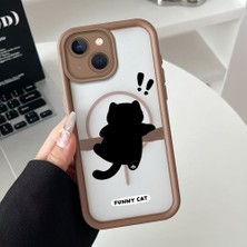 HONTINGA iPhone 13 Uyumlu Şeffaf Magsafe Wireless Köşe Düşüme Önleyici Basitlik Anti Düşme Kamera Korumali Sevimli Kedi Deseni Silikon Telefon Kılıfı K7-0066