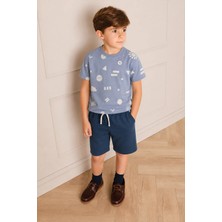Cigit Desenli Kaprili T-Shirt Takım 2-12 Yaş Mavi