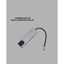 Akıllı Bayi Type‑c Dönüştürücü – 2×usb3.0, Sd/ms, 4K HDMI & RJ45 ile Profesyonel Kullanım