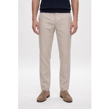 D'S Damat Ds Damat Comfort Fit Bej Keten Karışımlı Chino Pantolon