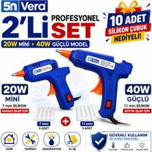 5n Vera 2'li Sıcak Silikon Tabancası Seti | 20W Mini + 40W Aç/kapat Anahtarlı | 10 Adet Silikon Çubuk Hediyeli | Hobi, Tamirat ve Dekorasyon Için