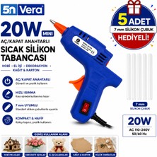5n Vera 20W Mini Aç/kapat Anahtarlı Sıcak Silikon Tabancası | 5 Adet 7 mm Silikon Çubuk Hediyeli | Elektrikli Mum Silikon Tabancası | Hobi, El Işi, Tamirat ve Dekorasyon Için
