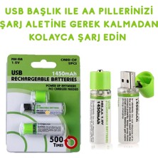 Dunai Store USB Ile Şarj Olabilen 2 Li 1450 Mah Lityum Şarjlı Kalem Pil