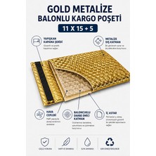 Ezupack Gold Metalize Cool Mailer Balonlu Bantlı Torba (11X15+5) Kargo Torbası 20' Li