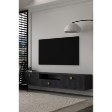 Dekortis Home Dekor 180DHDTDA3AA Hera Lazer Desenli Duvara Monte Tv Sehpası,ünitesi Antrasit-Altın