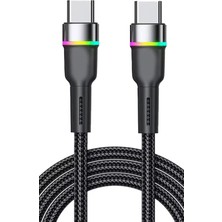 OEM Galaxy S20 S21 S22 S23 S24 S25 S26 Fe Plus Ultra ile Uyumlu Type-C Pd 60W Rgb Hızlı Şarj Kablosu, Metal Hasır, Siyah