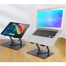 OEM ZR-110 B Alüminyum 360 Derece Dönen Tabanlı Katlanabilir Taşınabilir Laptop Standı (Koyu Gri)