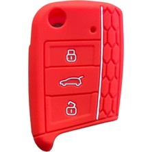 OEM Autohan Keys Volkswagen Için Lüks Nano Anahtar Koruma Kılıfı, Golf 7, Golf 7.5, Tiguan, Polo, T-Roc, T-Cross Modelleri ile Uyumlu, Kırmızı Petek Desenli Silikon Kılıf