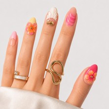 Takma Takma Renkli Nail Art Kısa Badem  El Yapımı Jel Takma Tırnak KKBD1783 Pembe-L