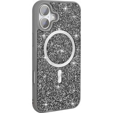 Alpsa Teknoloji iPhone 16 Plus Kılıf Simli Pırlanta Taşlı Magsafe Kamera Yükseltili Silikon Alps