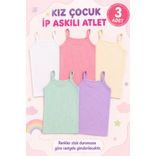 Alıç Kız Çocuk Ip Askılı Atlet (Tutku&vgs Yetkili Satıcısı) - Ribanalı Pamuklu Esnek Günlük Kullanım Renkli Atlet - 3 Adet