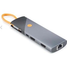 Belirtilmemiş Hadron HDX7878 Type-C Combo Hub Pd 100W HDMI 4K 60Hz Dp Gigabit Lan Kart Okuyucu 9 Port 5 Gbps Gri