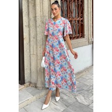 Gülseli Kadın Desenli Kısa Kol Elbise P-00022775