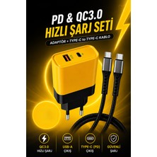 Matechno Pd & Qc3.0 Hızlı Şarj Adaptörü Usb-A Type-C Çıkış Type-C To Type-C Örgülü Kablo Şarj Seti