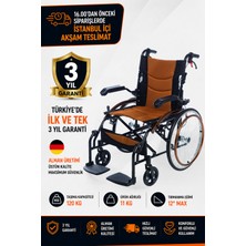Tagesan Römer R211 Kahverengi Hafif Manuel Tekerlekli Sandalye – 11 kg Alüminyum Şase, 3 Kademeli Ayaklık, Yukarı Açılabilir Kolçaklı