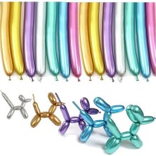 BeySüS Karışık Renkli Sosis Parlak Krom Balon 16 Inch 15 Adet