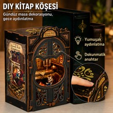 Emirgan Kedi Kütüphanesi Book Nook LED Işıklı Dıy Ahşap Maket Kendin Yap Kitaplık Dekoru