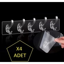 Yılmaz Nargile 4 Adet Kendinden Yapışkanlı Şeffaf 5li Askılık - Kapı Arkası Mutfak Banyo Anneler Günü Hediye